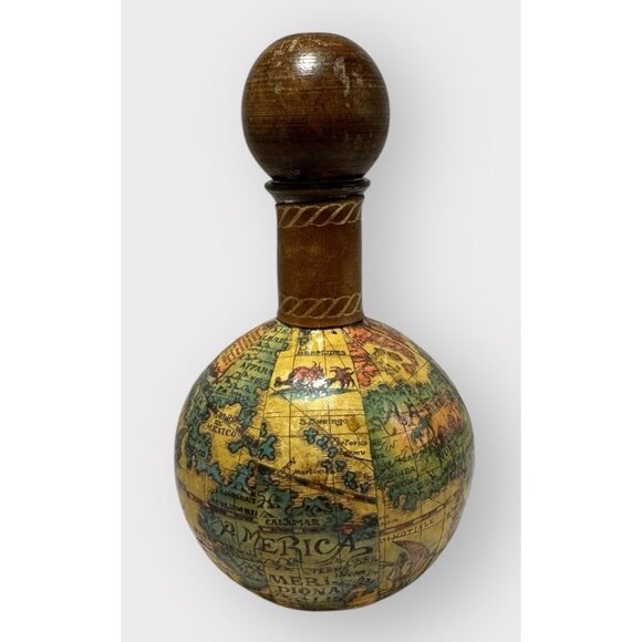 Vtg 1960 Fausto Confuri Italian Leather Wrapped Old World Map Decanter & Stopper - Picture 1 of 8